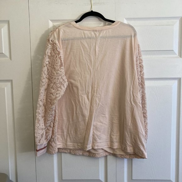 Lane Bryant Women's Plus Size Shirt Top Lace Long Sleeves Pink Cuff Sleeve 18/20 - Picture 2 of 4